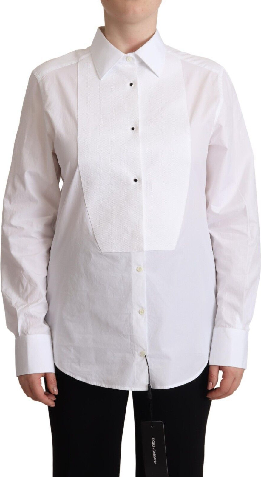 Shirt Dolce & Gabbana White Cotton Dress Collared Long Sleeves