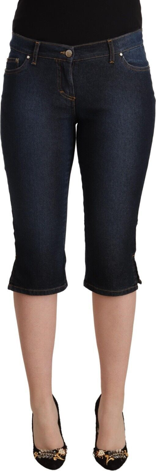 Jeans Gianfranco Ferre Blue Cotton Stretch Low Waist Slim Capri Denim