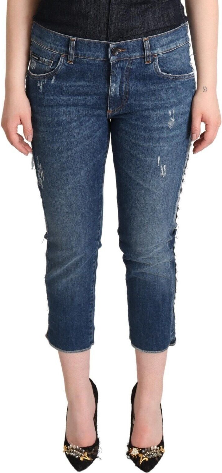 Jeans Dolce & Gabbana Blue Washed Mid Waist Denim Logo Cropped