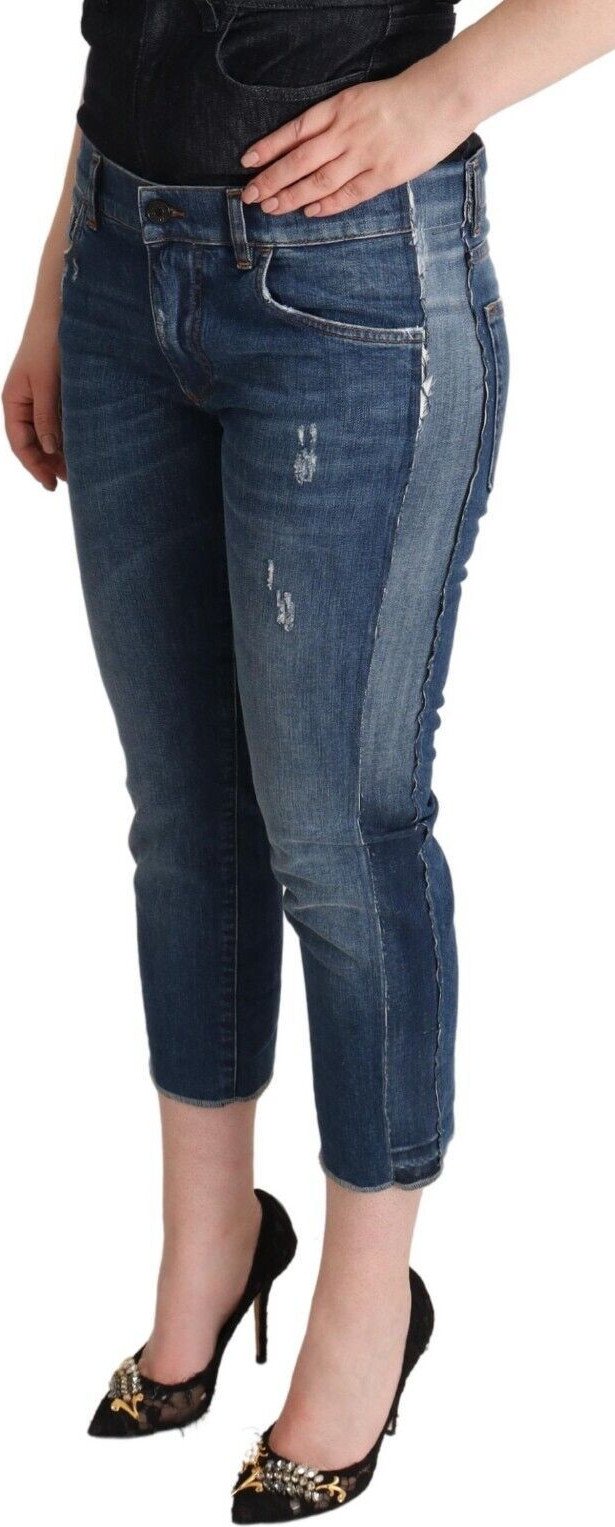 Jeans Dolce & Gabbana Blau Gewaschen Mid Waist Denim Logo Cropped