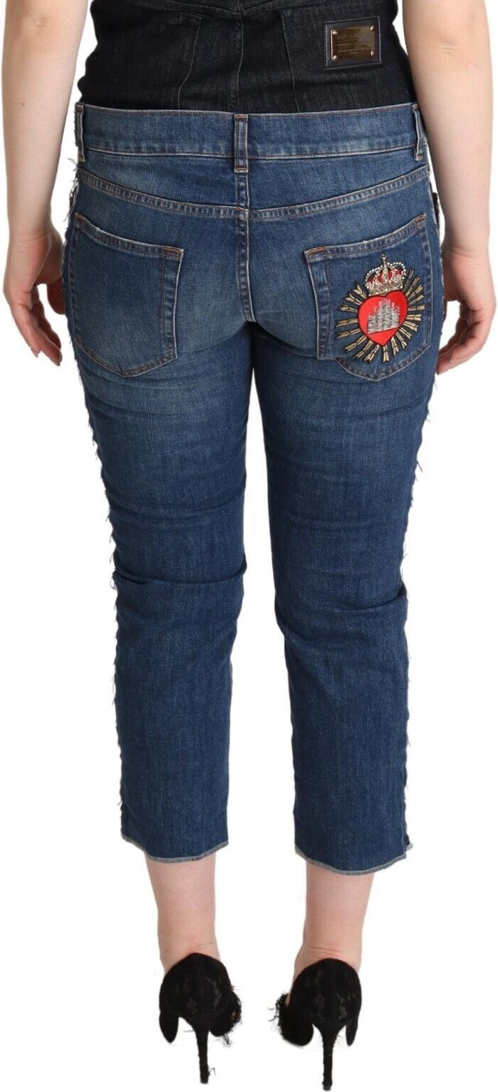 Jeans Dolce & Gabbana Blau Gewaschen Mid Waist Denim Logo Cropped