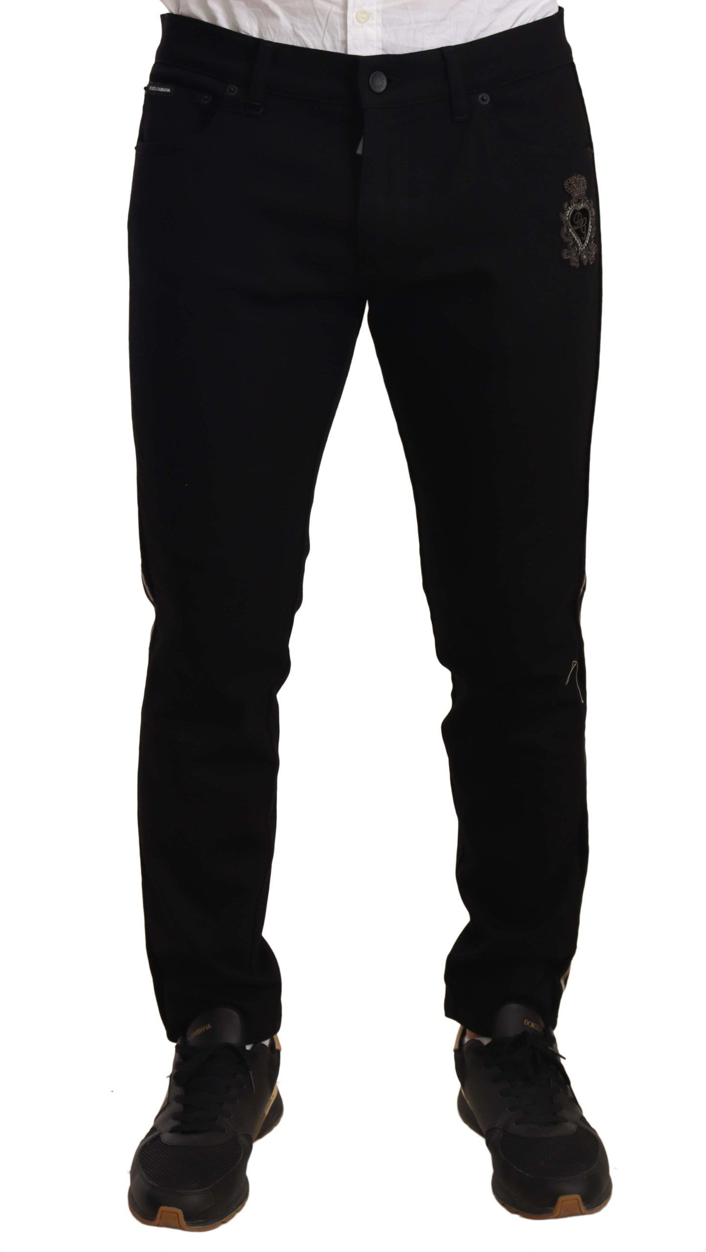 Jeans Dolce & Gabbana Schwarze Skinny Fit Denim Hose mit Seitenband