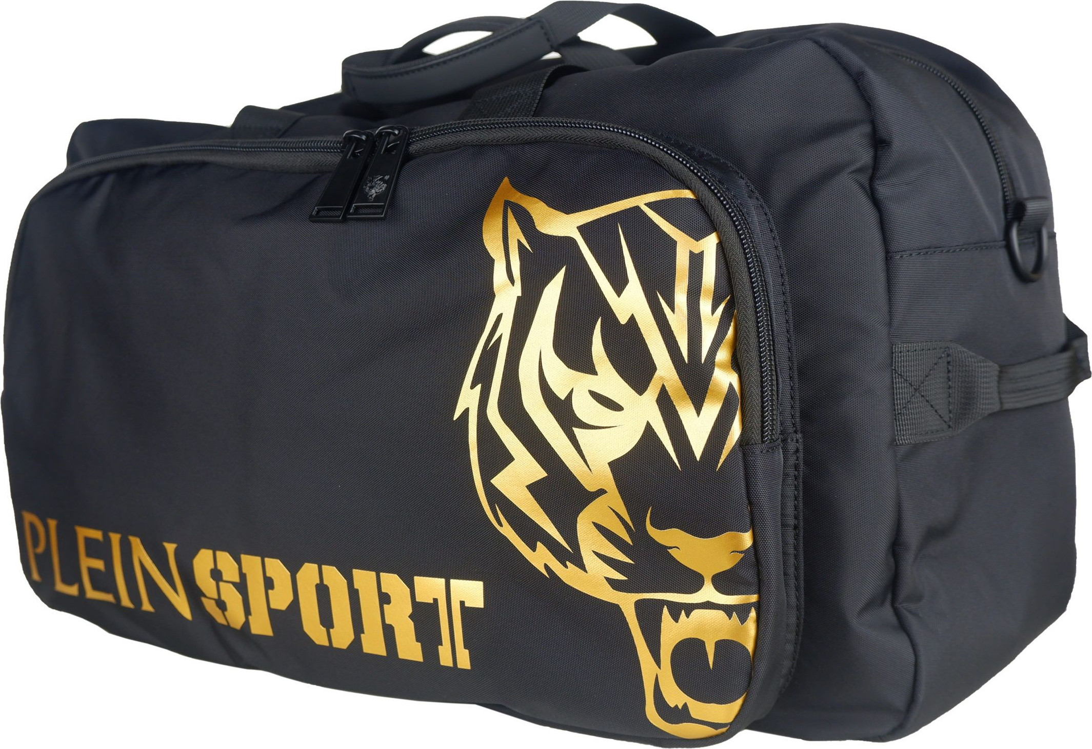 Plein Sport Elegant Duffle Bag Black with Golden Accents