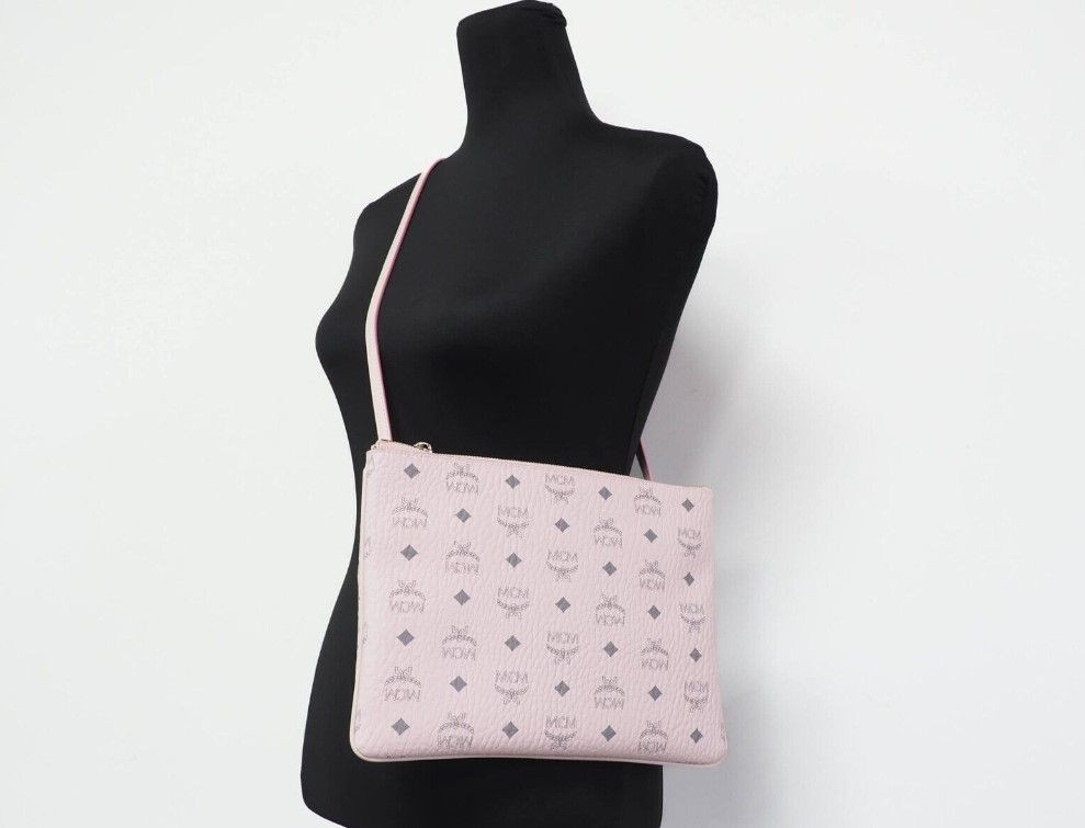 Crossbody Bag MCM Portuna Medium Visetos Powder Pink Coated Canvas Flat Pouch