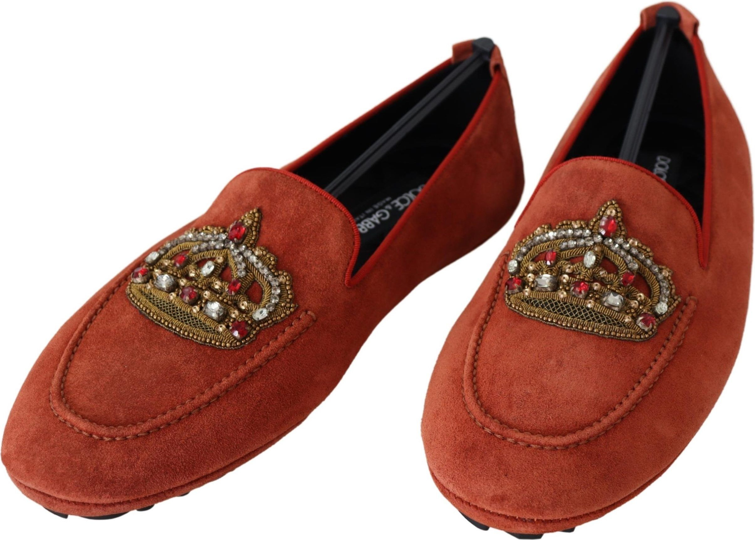 Лоферы Dolce & Gabbana Оранжевые Кожаные с Хрустальной Короной