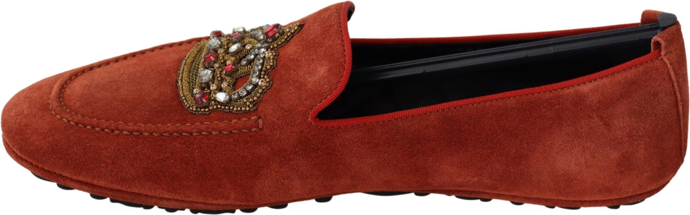 Лоферы Dolce & Gabbana Оранжевые Кожаные с Хрустальной Короной