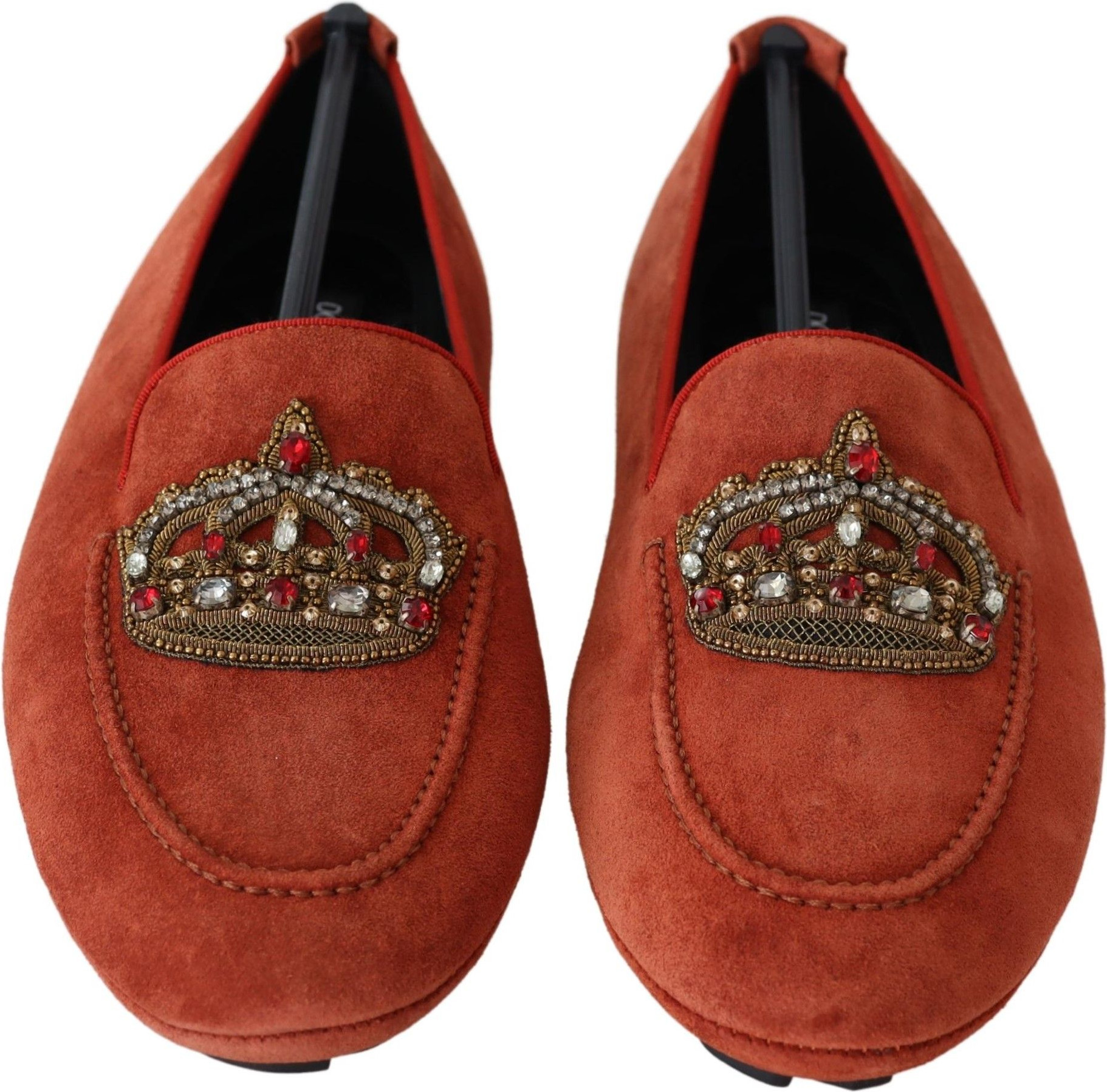 Лоферы Dolce & Gabbana Оранжевые Кожаные с Хрустальной Короной