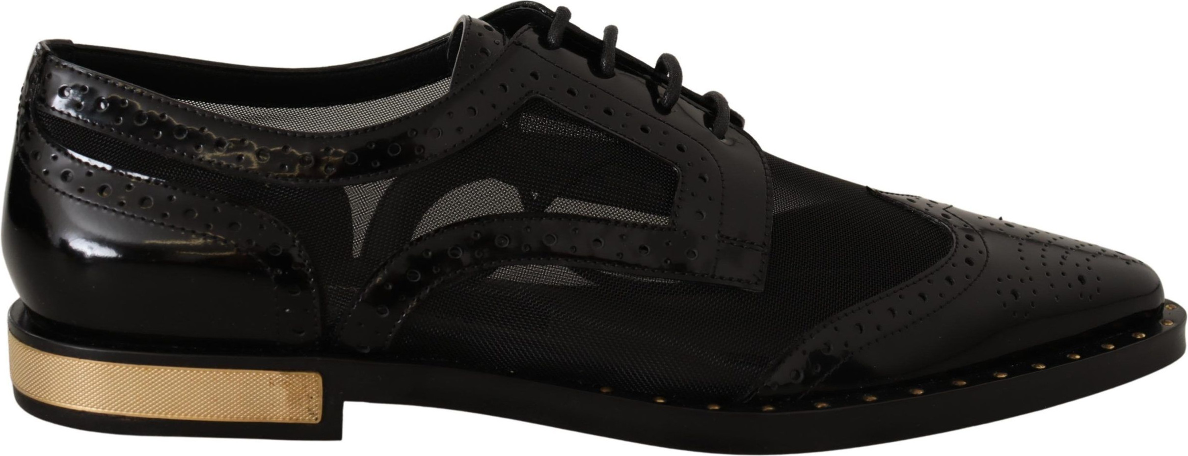 Flats Dolce & Gabbana Brogues Black Leather Broques Sheer Wingtip Shoes