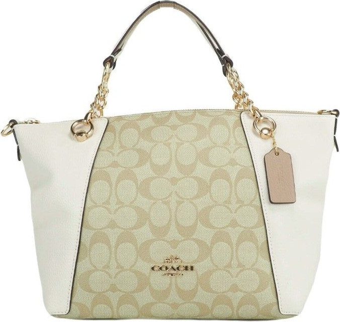 Sumka "Satchel Handbag Coach Kacey Light Khaki Chalk Coated Canvas Top Zip"