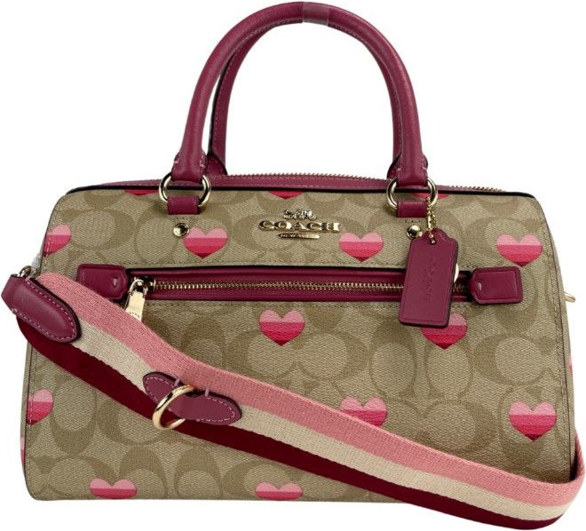Satchel sumkasi Coach Heart Print Signature Moviy teri Rowan Medium