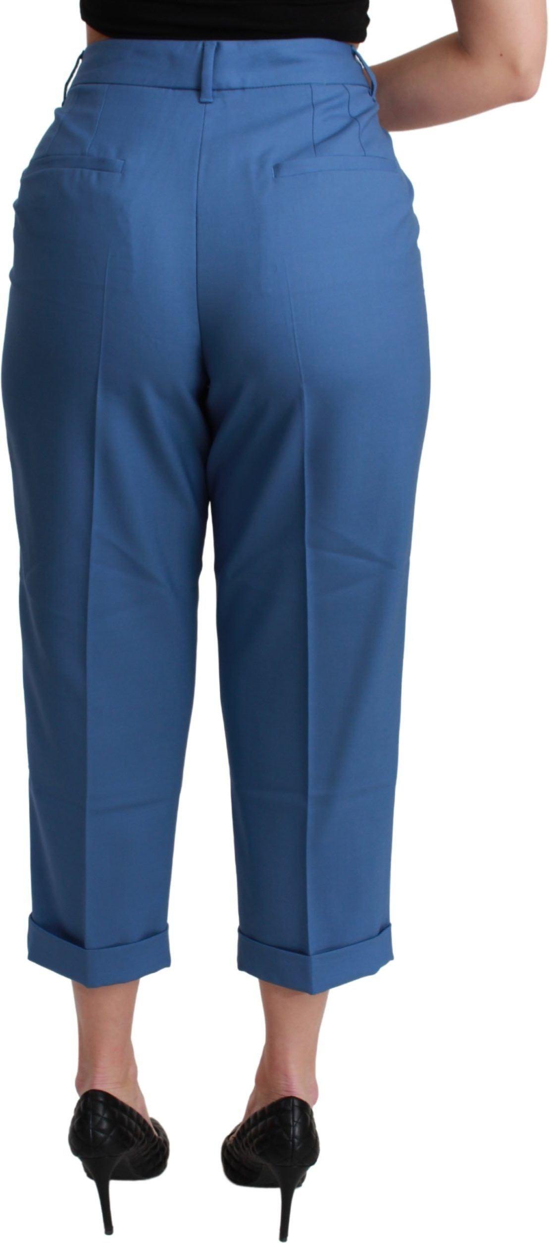 Trouser Pants Dolce & Gabbana Blue Pleated Wool Cuffed Cropped