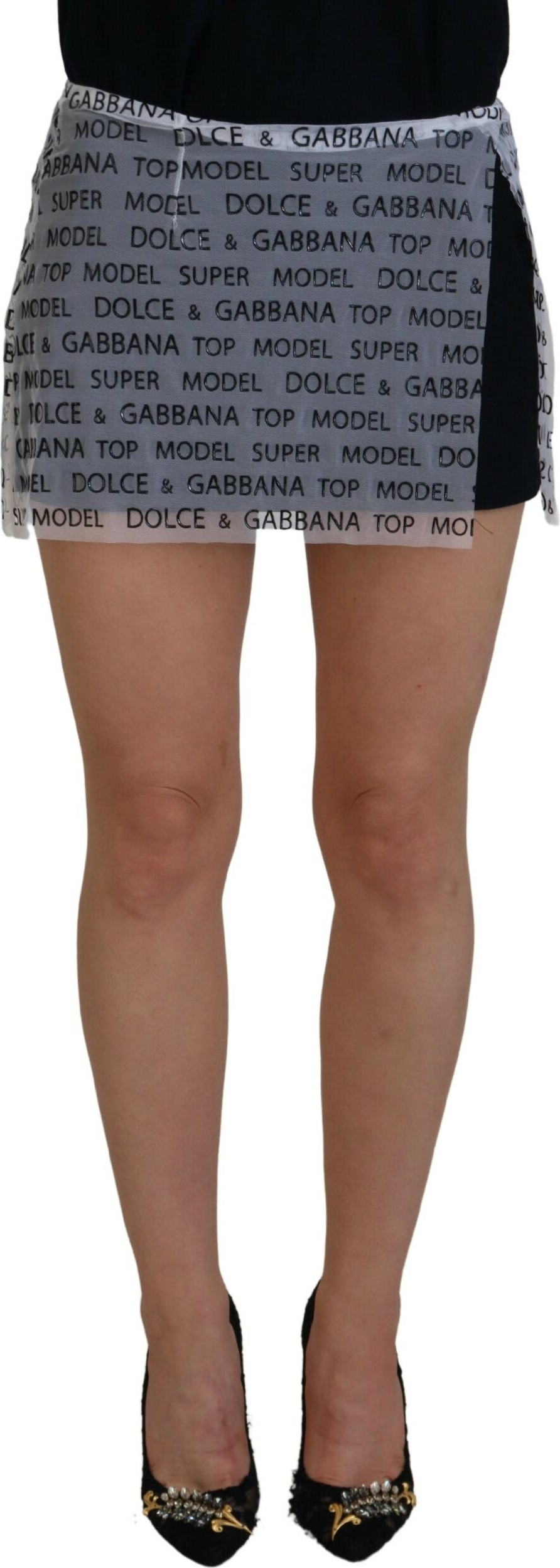 Dolce & Gabbana yubkasi Oq logotipli shaffof A-chiziqli mini yubka