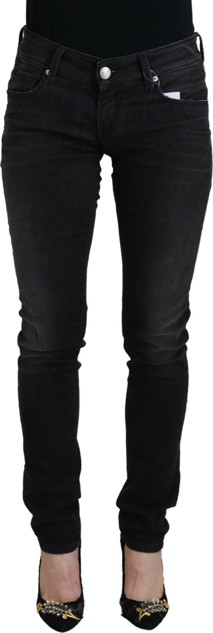 Black Cotton Low Waist Slim Fit Women Casual Denim Jeans