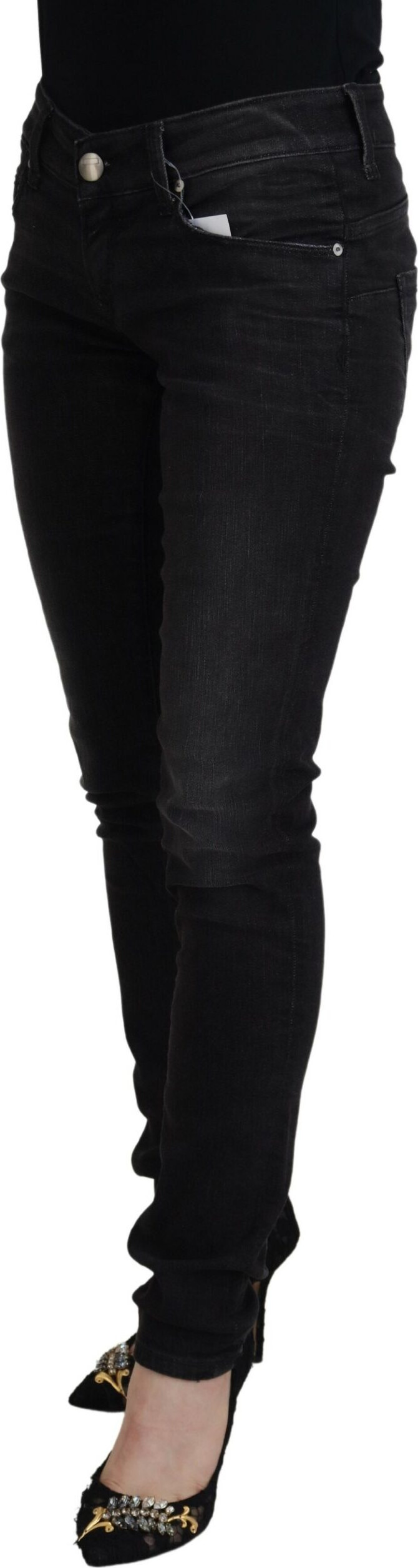 Black Cotton Low Waist Slim Fit Women Casual Denim Jeans