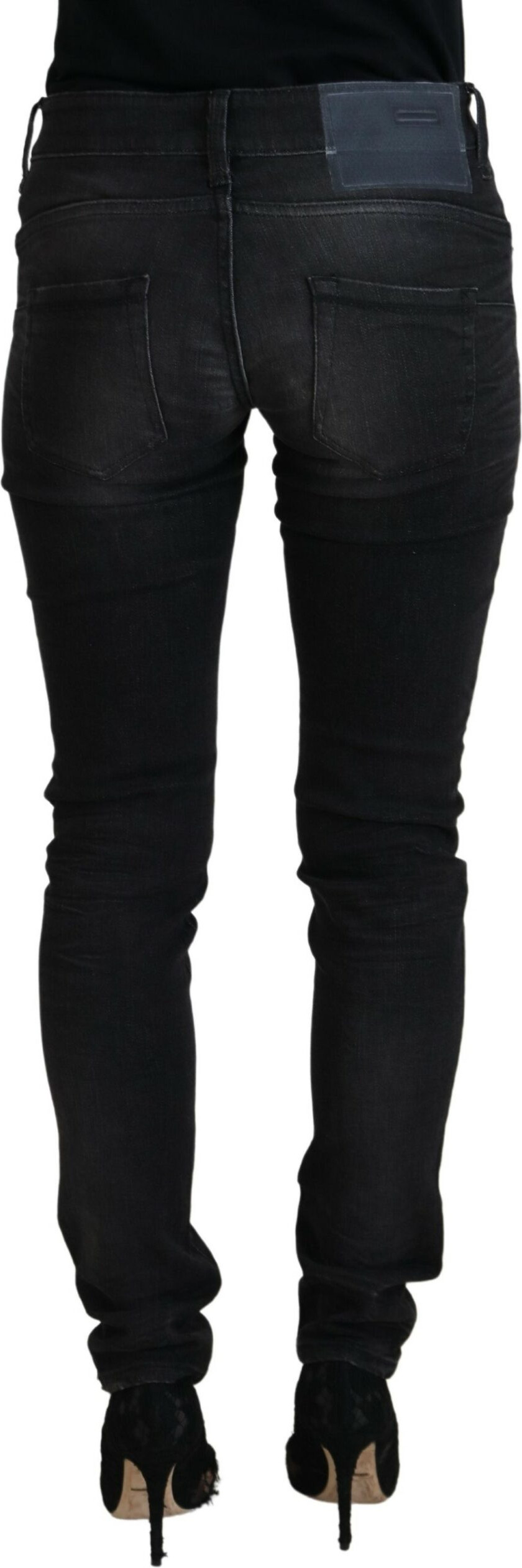 Black Cotton Low Waist Slim Fit Women Casual Denim Jeans
