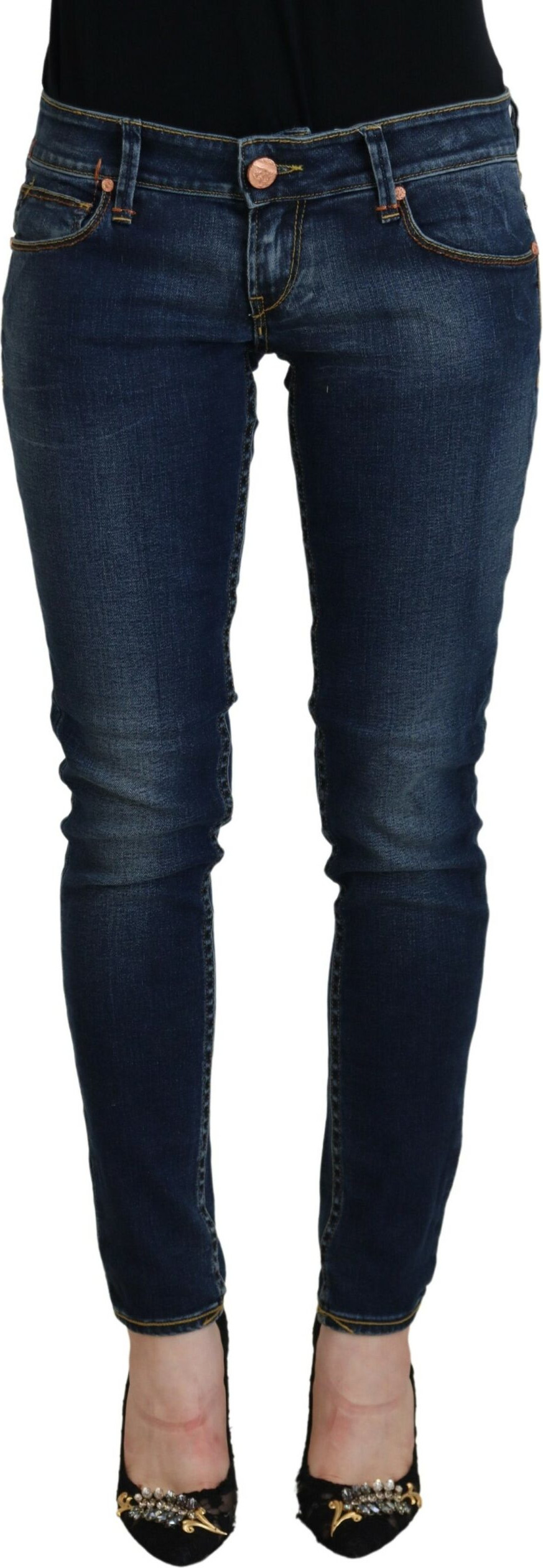 Blue Cotton Low Waist Skinny Women Casual Jeans
