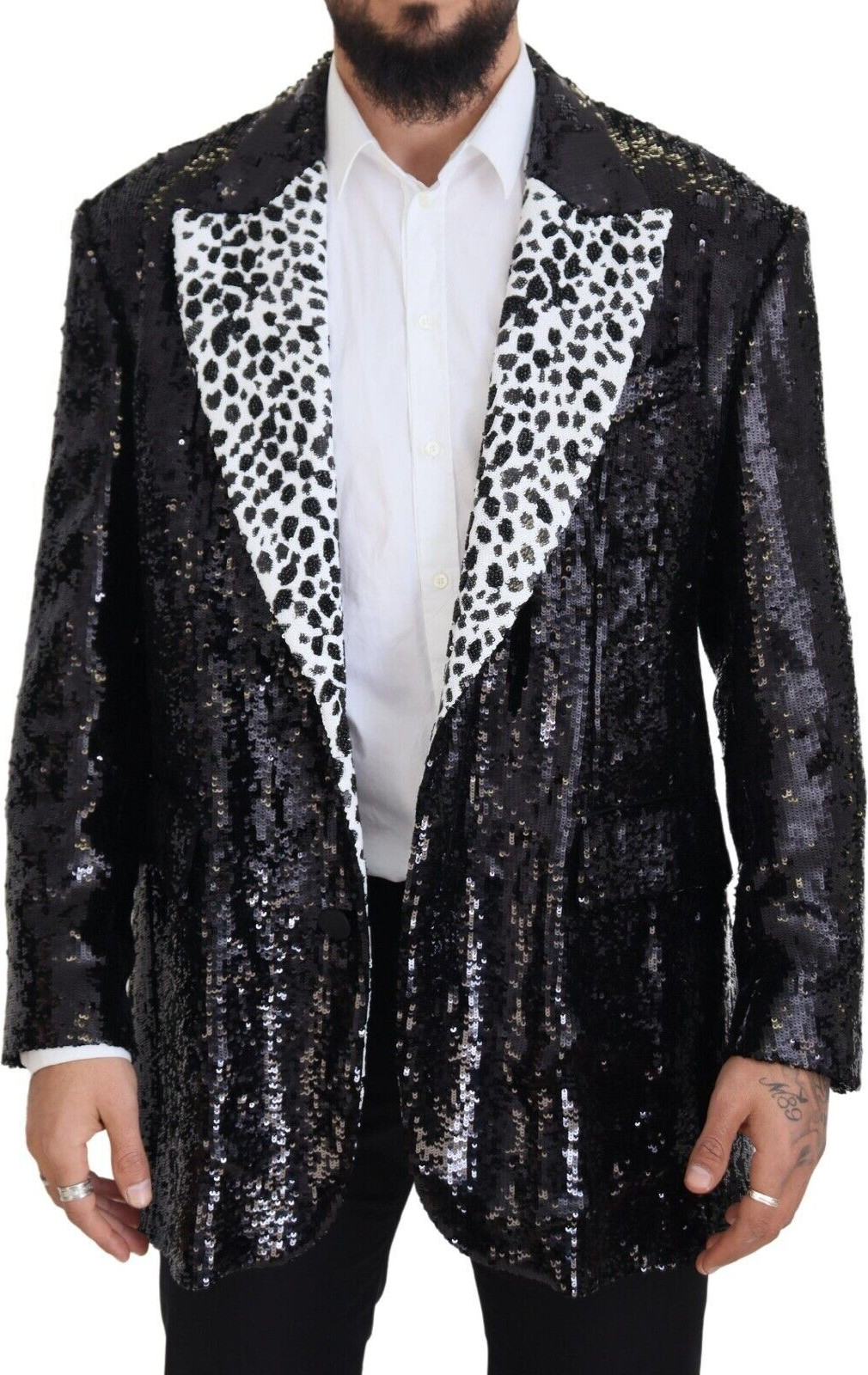Jacket Dolce & Gabbana Qora Payetli Sigir Naqshli Neylon Blazer