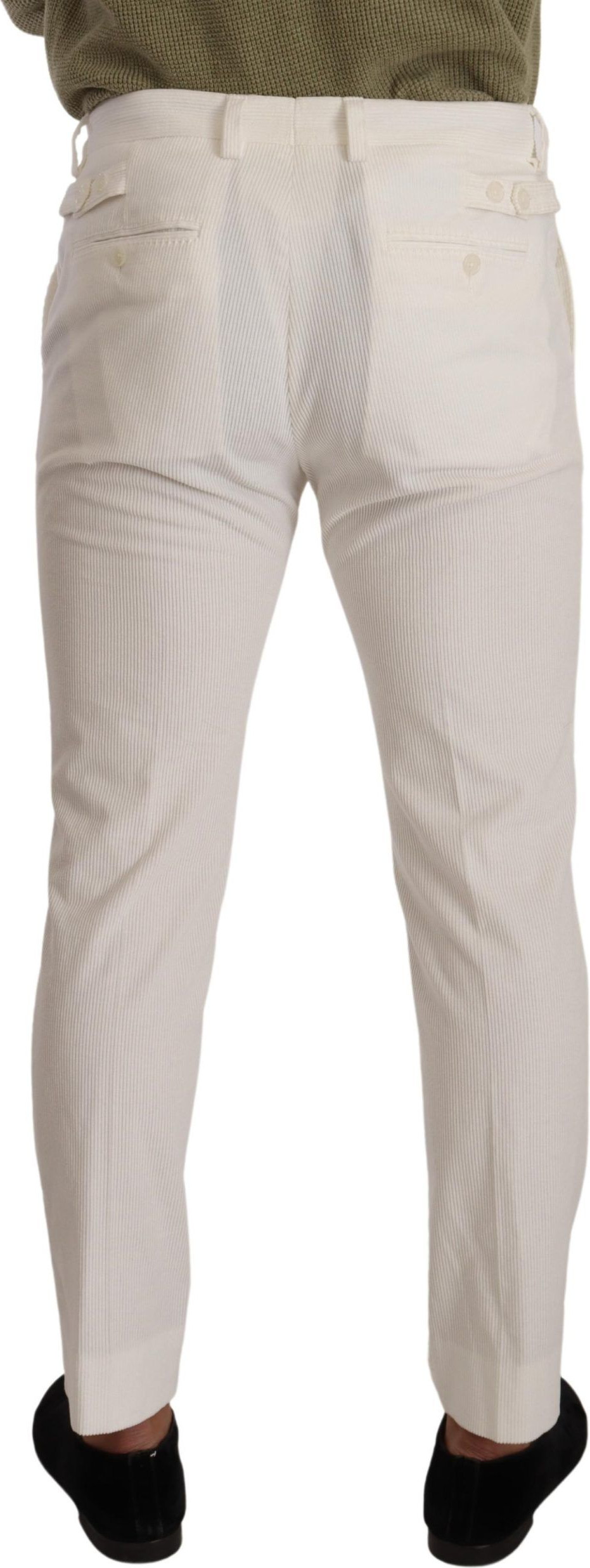 Trouser Pants Dolce & Gabbana White Cotton Skinny Corduroy Trouser Pants