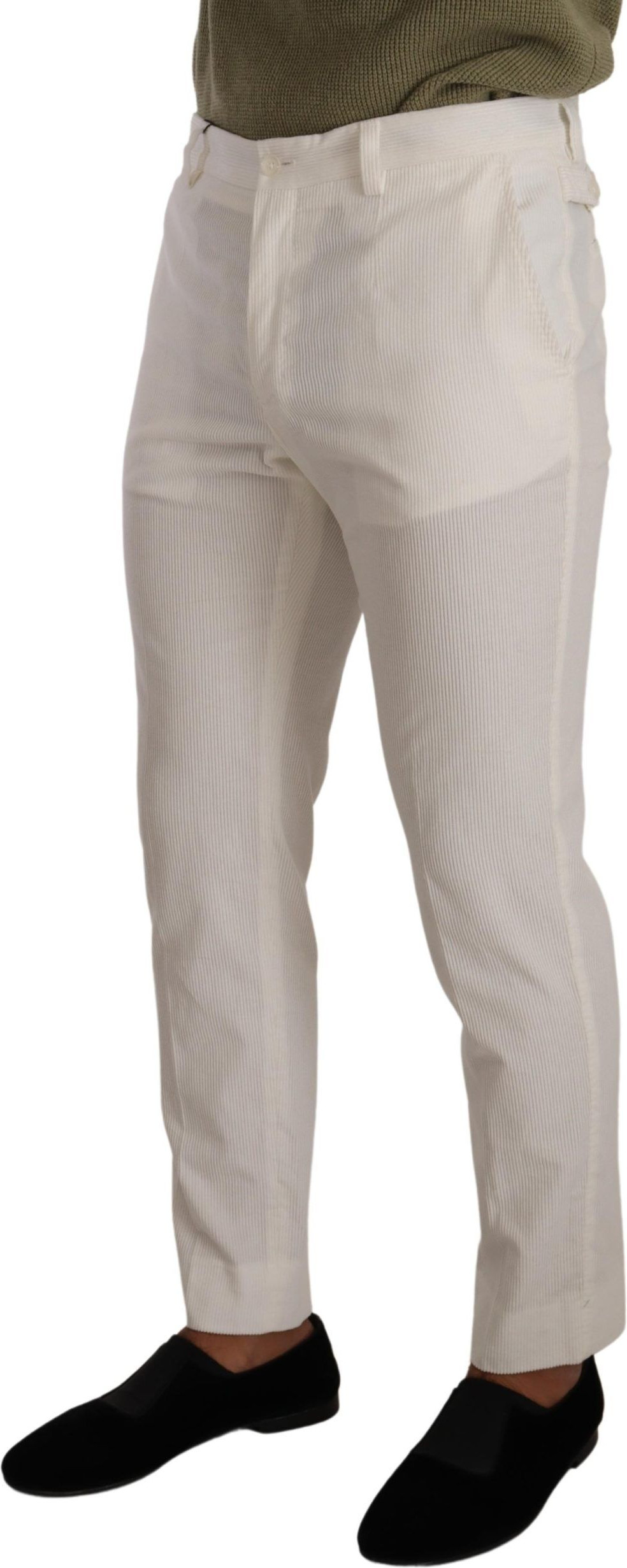 Trouser Pants Dolce & Gabbana White Cotton Skinny Corduroy Trouser Pants