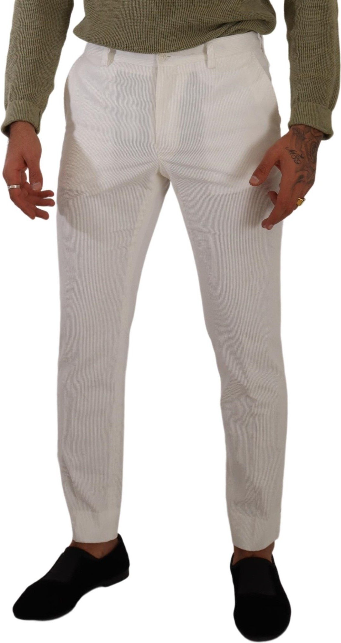 Trouser Pants Dolce & Gabbana White Cotton Skinny Corduroy Trouser Pants