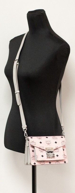 Crossbody Handbag MCM Signature Soft Pink Diamond Logo Leather Mini Flap Lock
