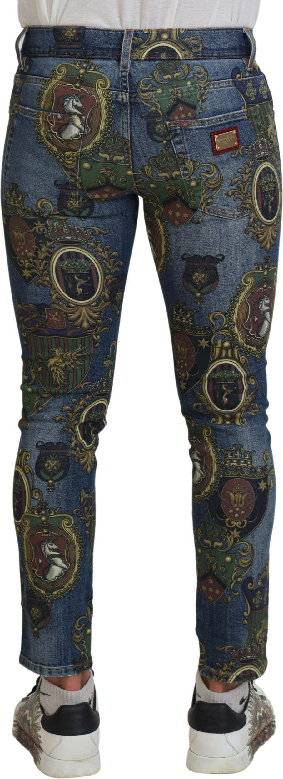 Dolce & Gabbana ko'k medal bosmali ingichka mahkamlangan paxta jinisi