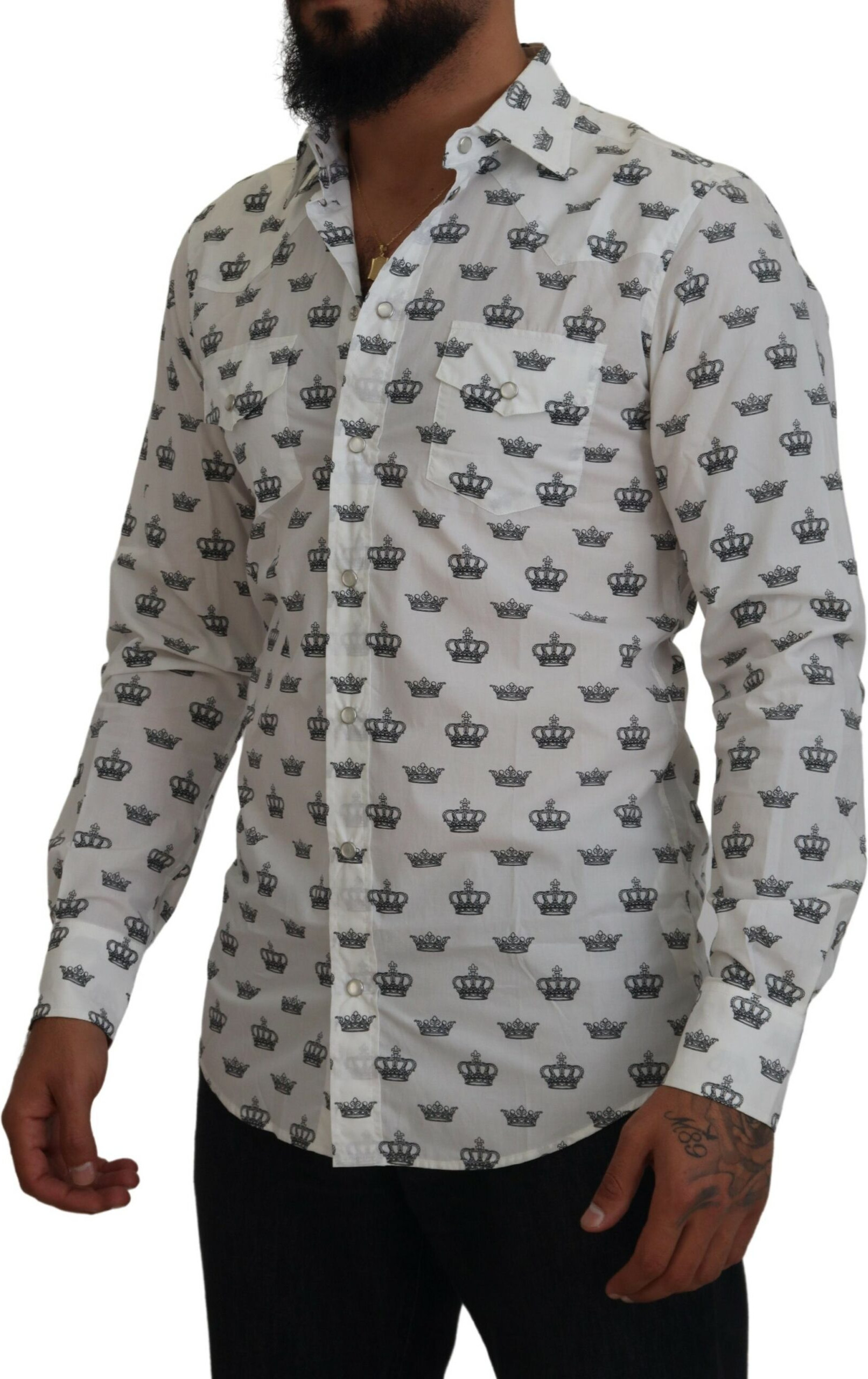 Shirt Dolce & Gabbana White Crown Print Slim Fit Cotton