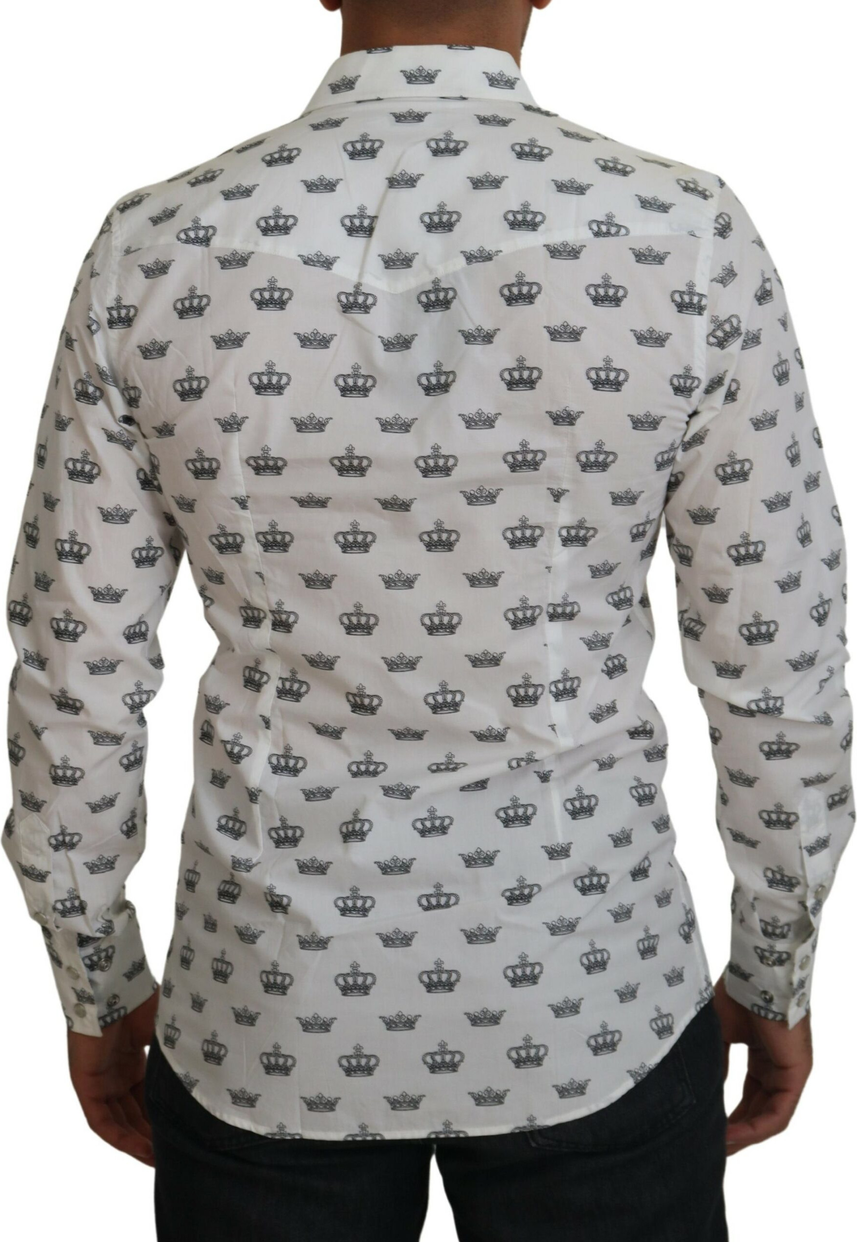 Shirt Dolce & Gabbana White Crown Print Slim Fit Cotton