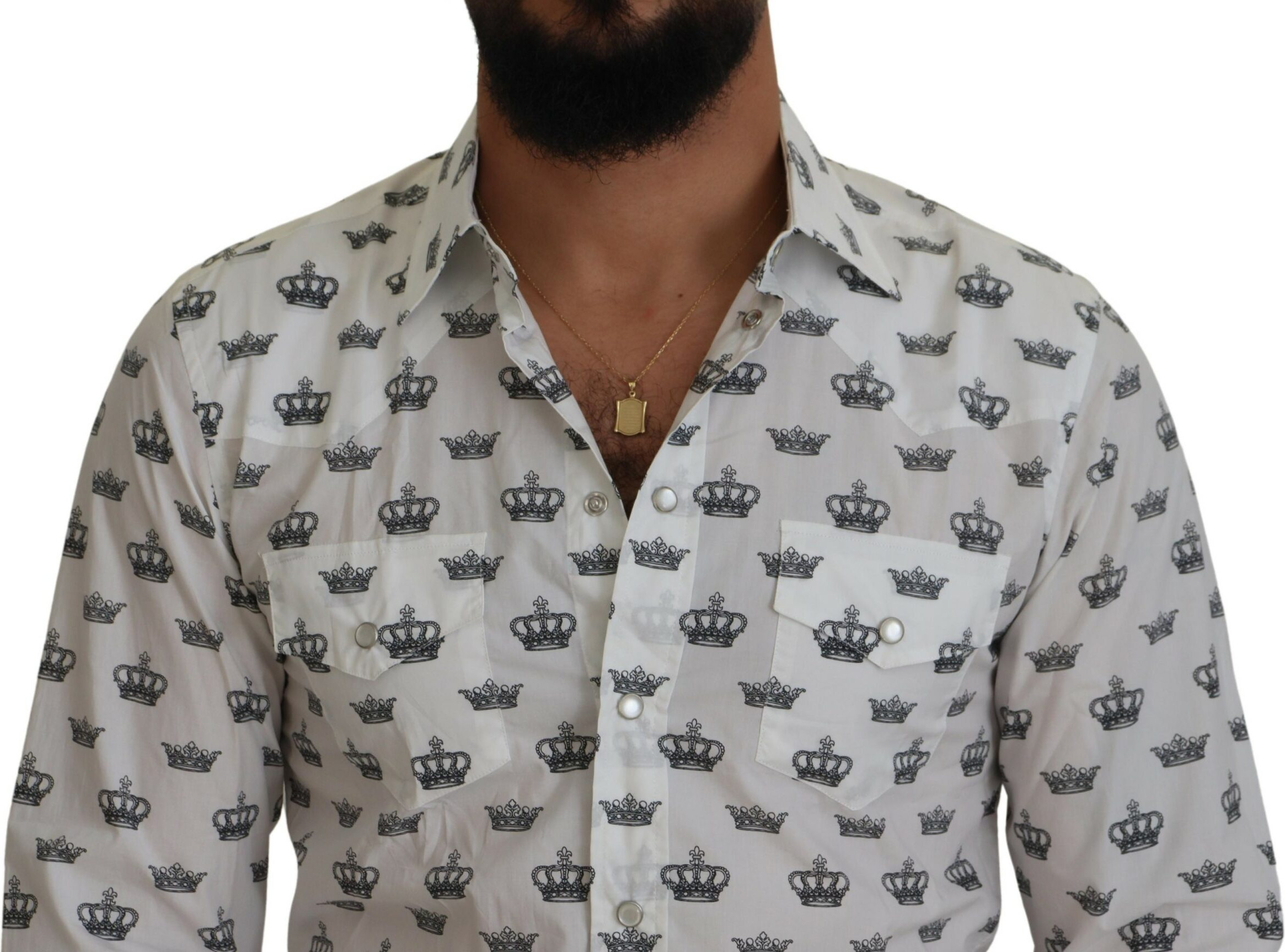 Shirt Dolce & Gabbana White Crown Print Slim Fit Cotton