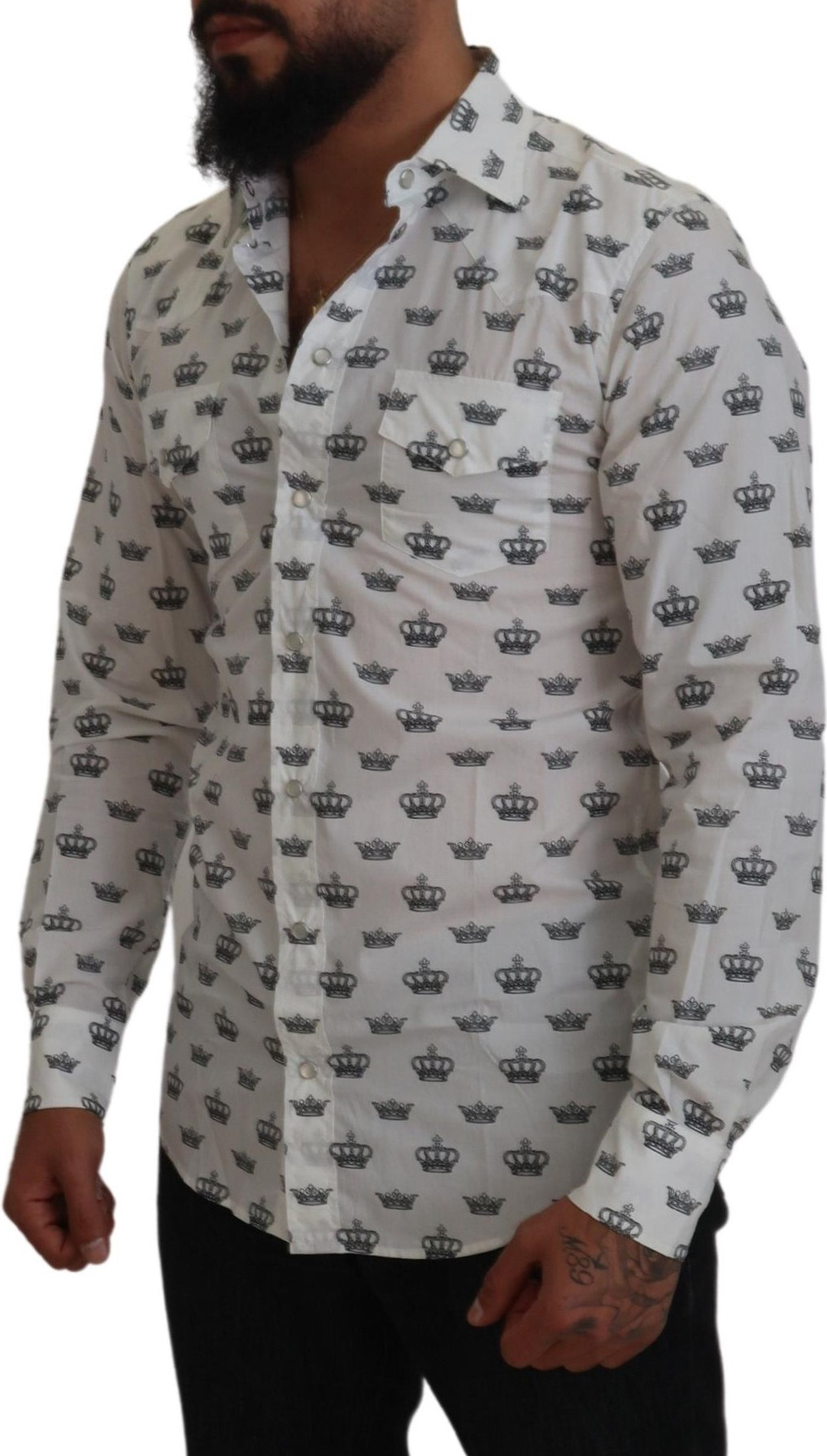 Shirt Dolce & Gabbana White Crown Print Slim Fit Cotton