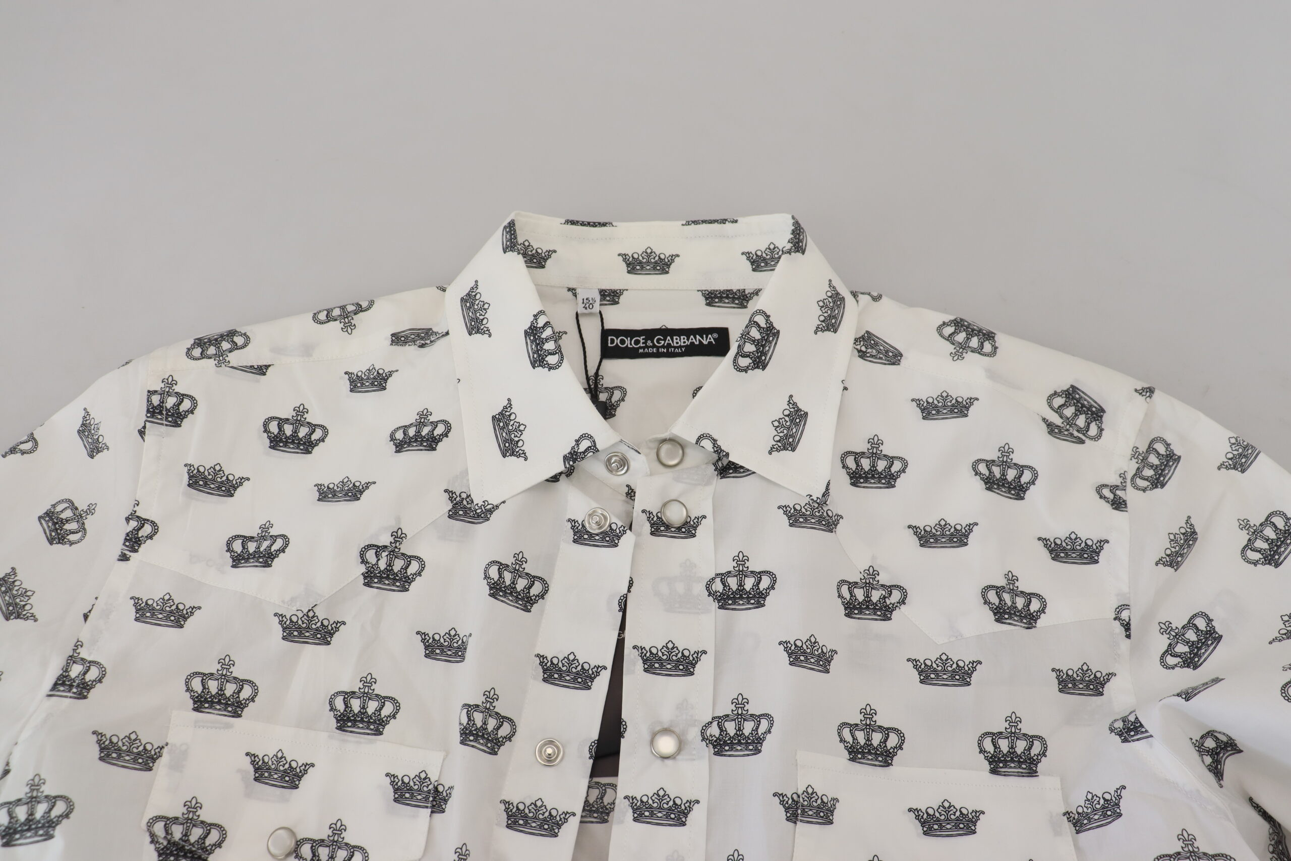 Shirt Dolce & Gabbana White Crown Print Slim Fit Cotton