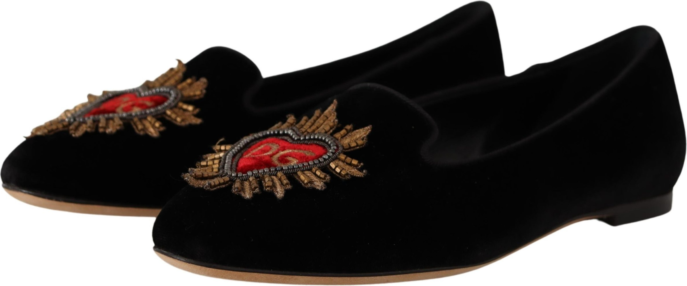 Dolce & Gabbana Qora Muqaddas Yurak Patchli Sliponlar