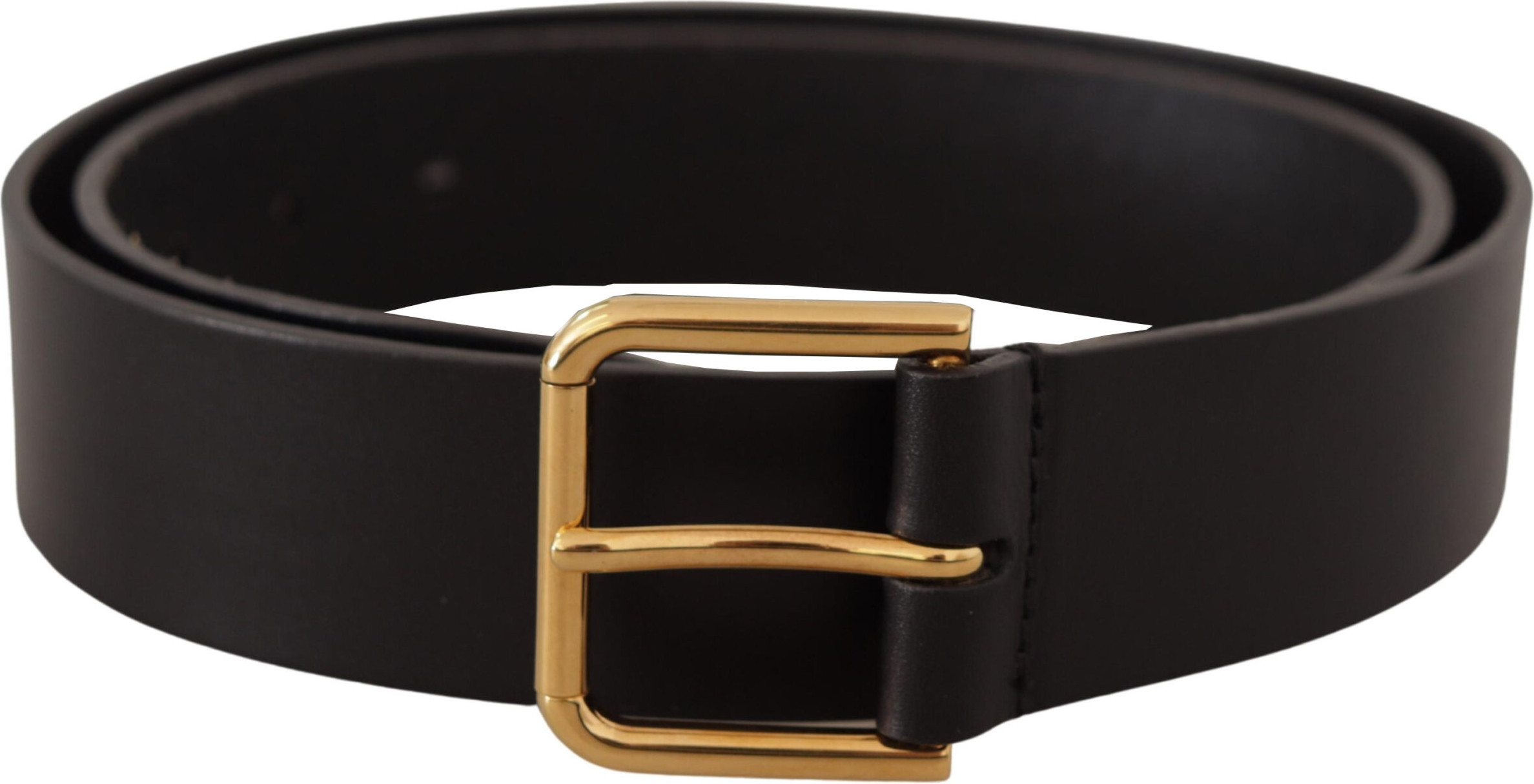 Belt Dolce & Gabbana Elegant Black Leather Belt with Gold-Tone Buckle