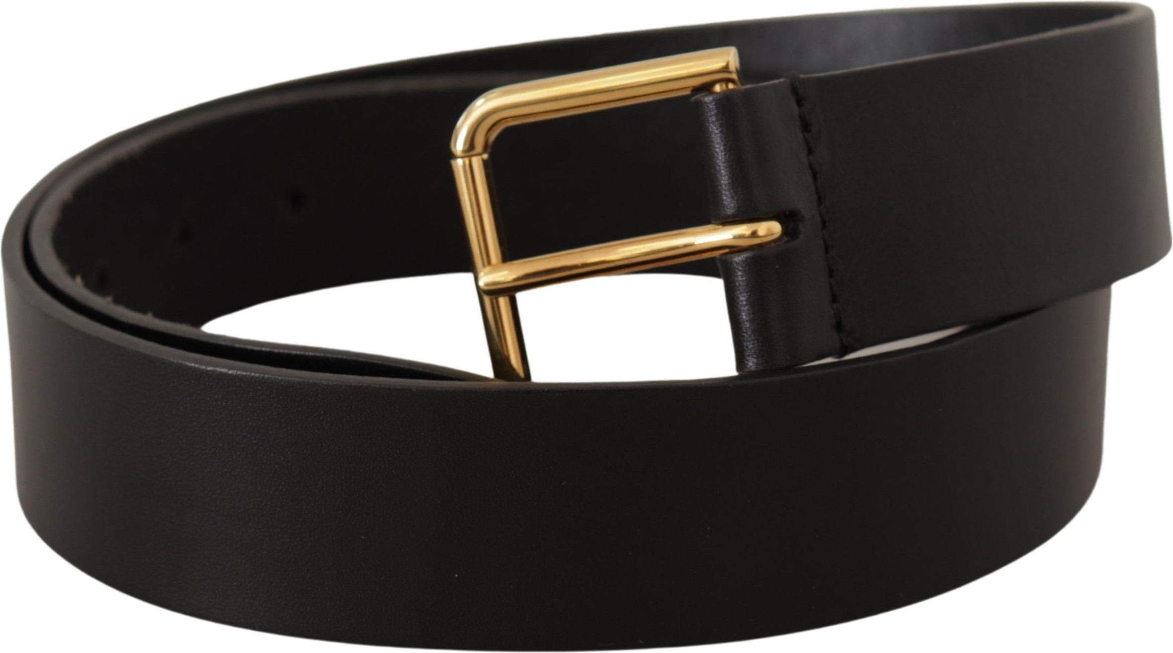 Belt Dolce & Gabbana Elegant Black Leather Belt with Gold-Tone Buckle