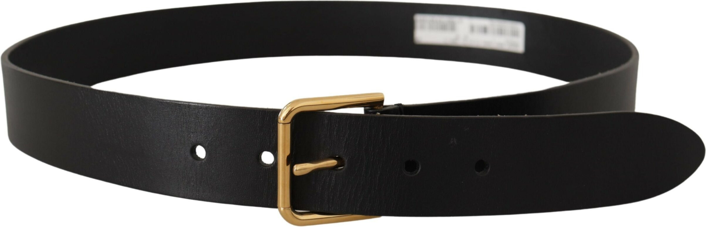 Belt Dolce & Gabbana Elegant Black Leather Belt with Gold-Tone Buckle