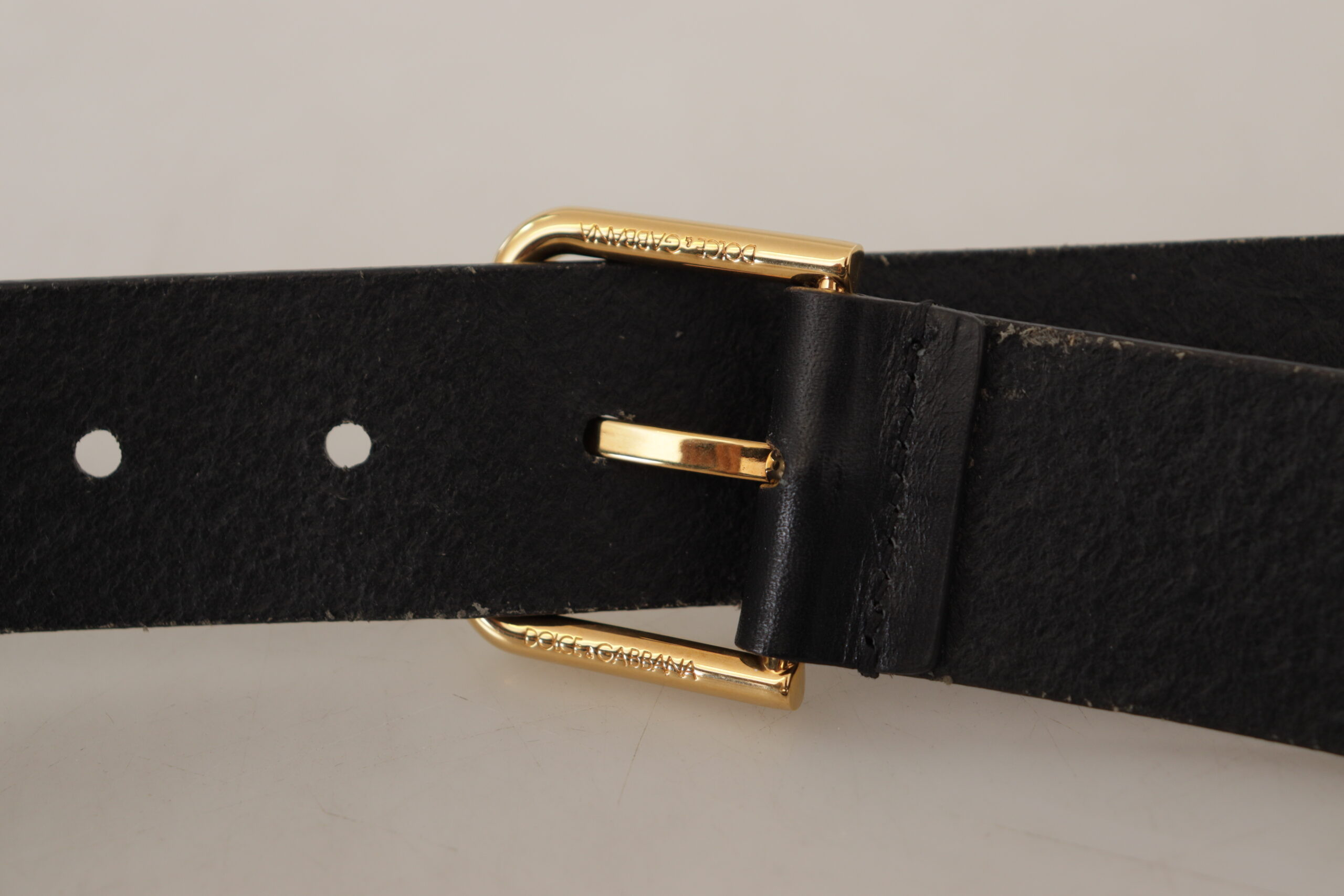 Belt Dolce & Gabbana Elegant Black Leather Belt with Gold-Tone Buckle