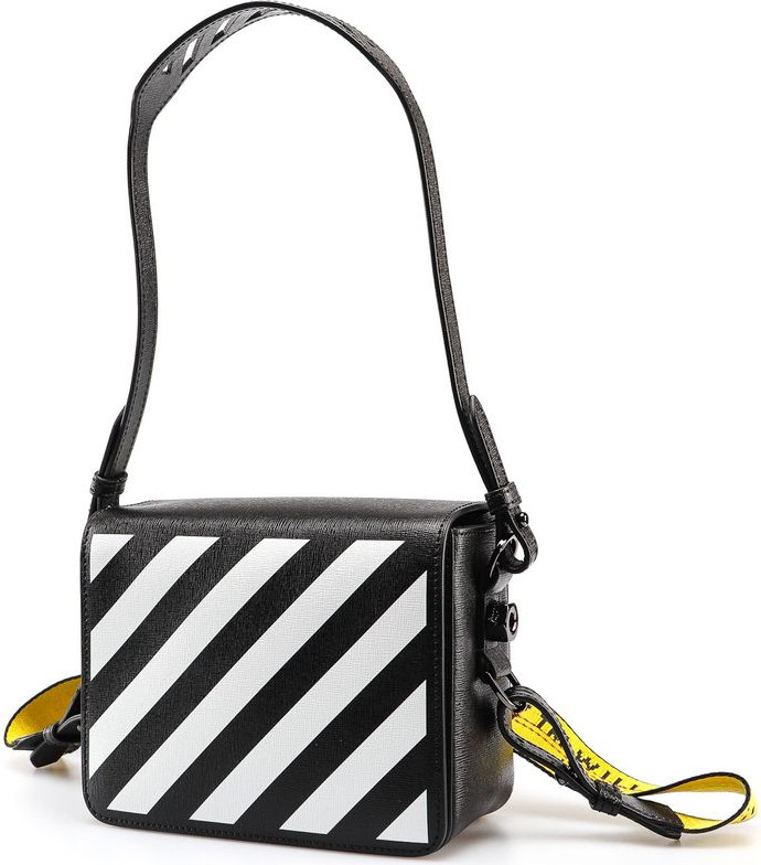 Сумка через плечо Off-White Элегантная Черная Кожаная Сумка через плечо с Фирменным Диагональным Клапаном