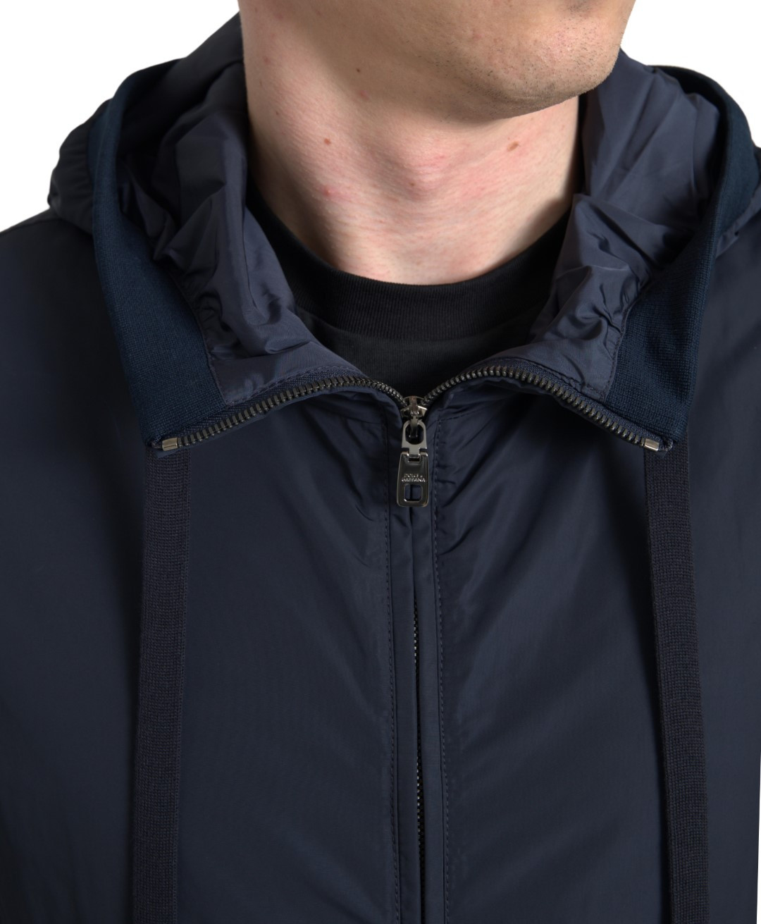 Dolce & Gabbana Moviy Kapyushonli Logotipli Polyester Liboslio Yangi Switer