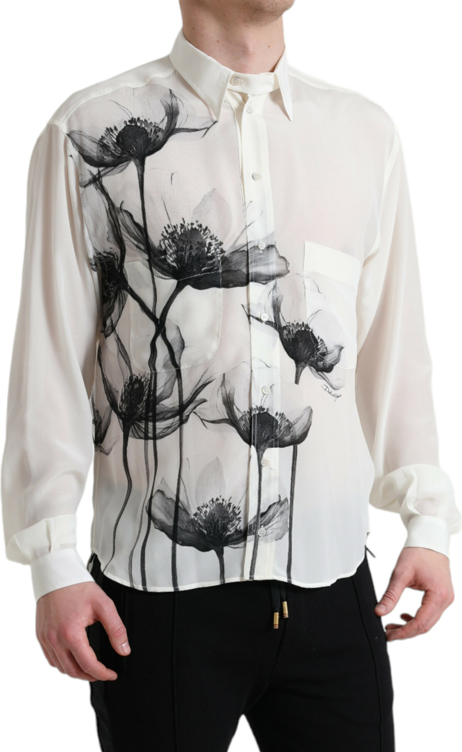 Shirt Dolce & Gabbana White Floral Collared Dress Shirt