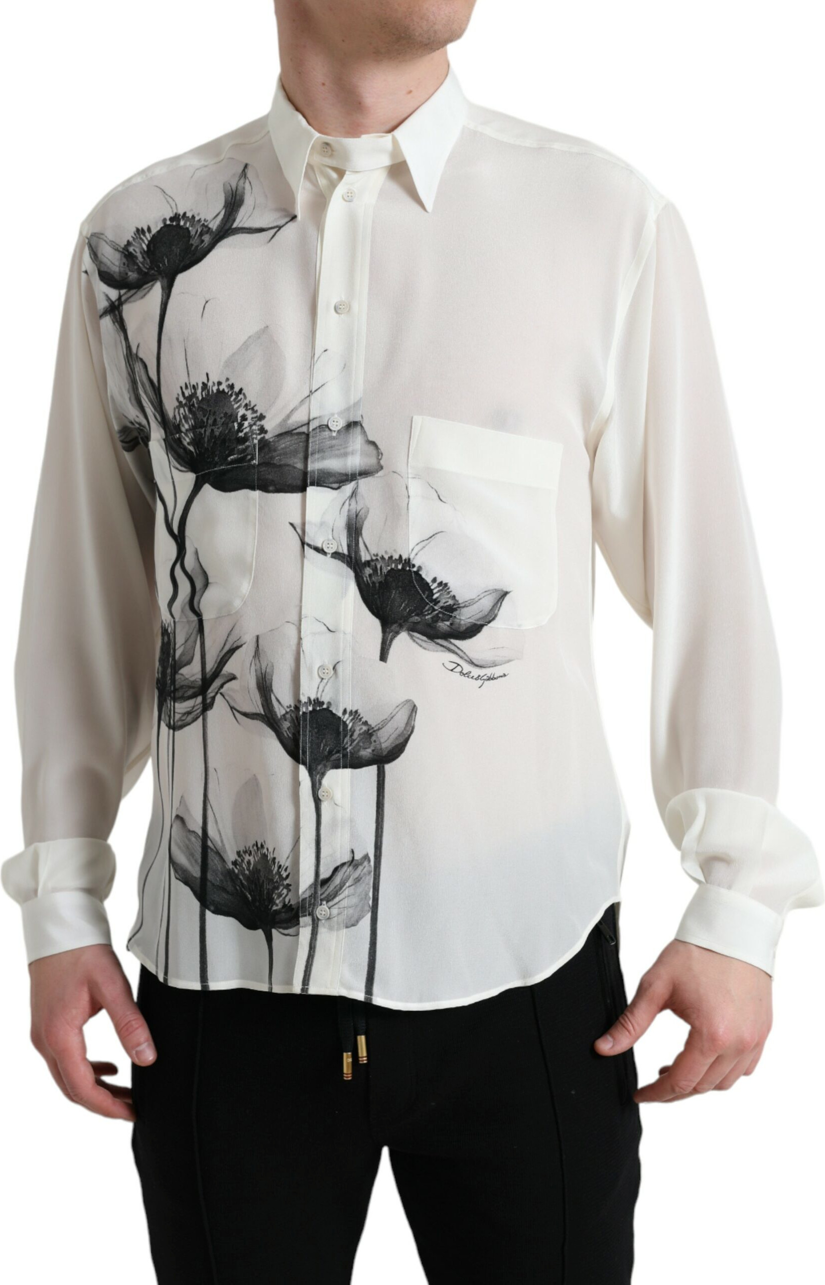 Shirt Dolce & Gabbana White Floral Collared Dress Shirt