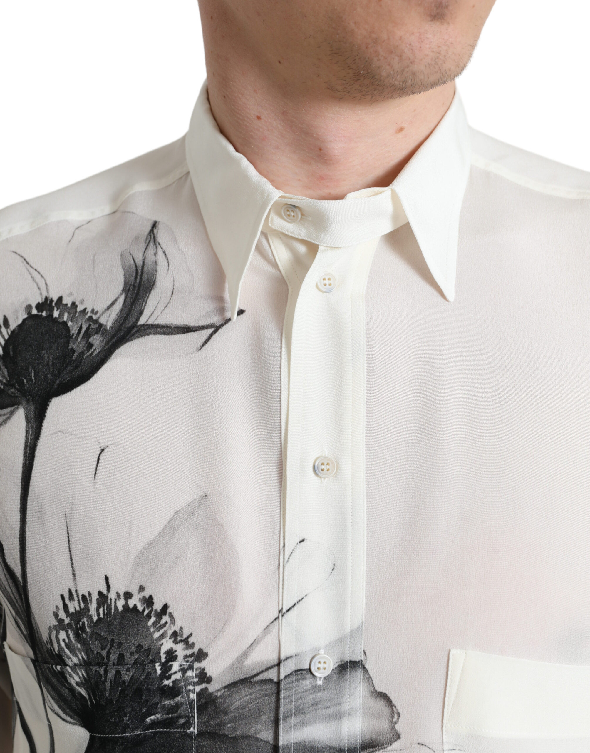 Shirt Dolce & Gabbana White Floral Collared Dress Shirt