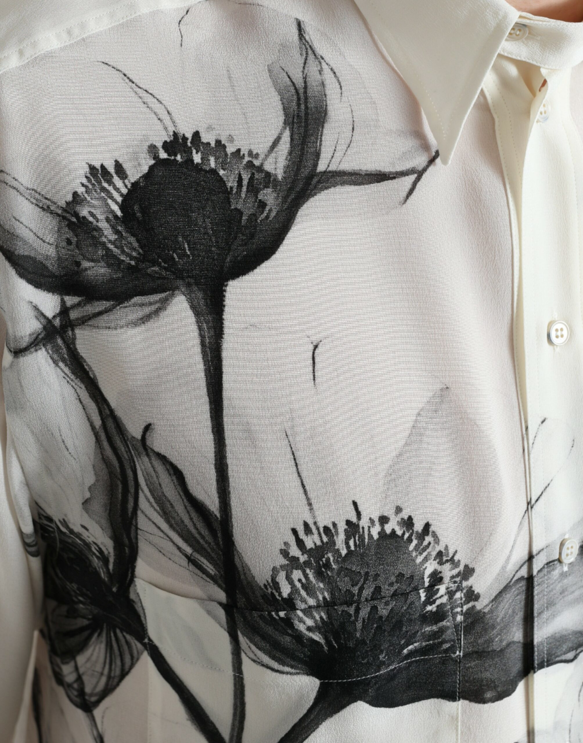 Shirt Dolce & Gabbana White Floral Collared Dress Shirt