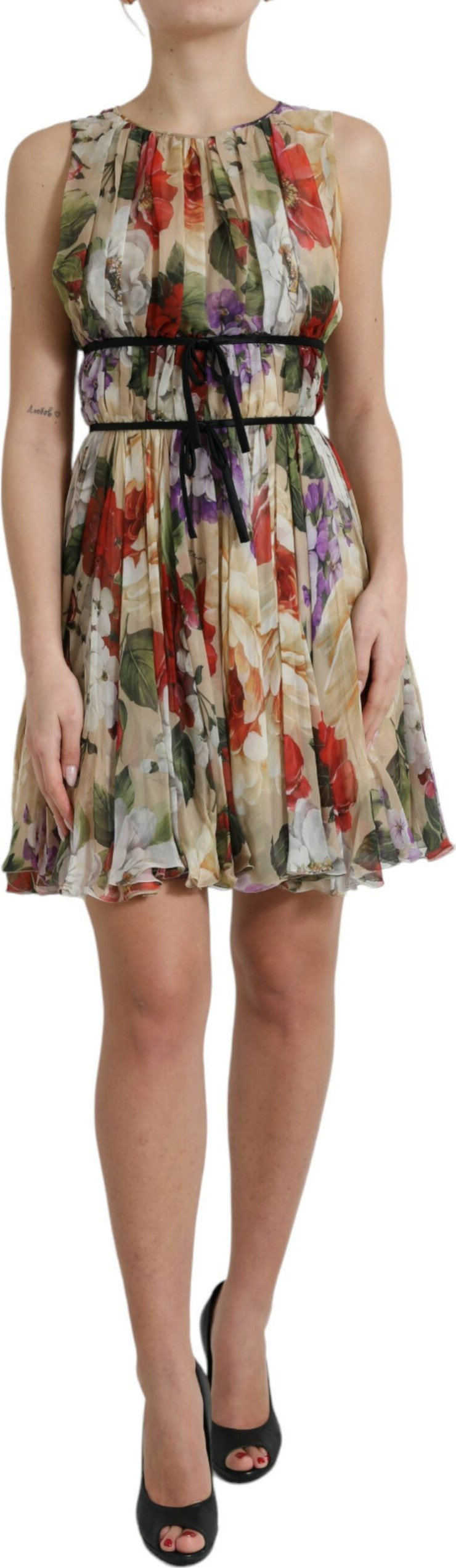 Dress Dolce & Gabbana Beige Floral Sleeveless A-line Mini Dress