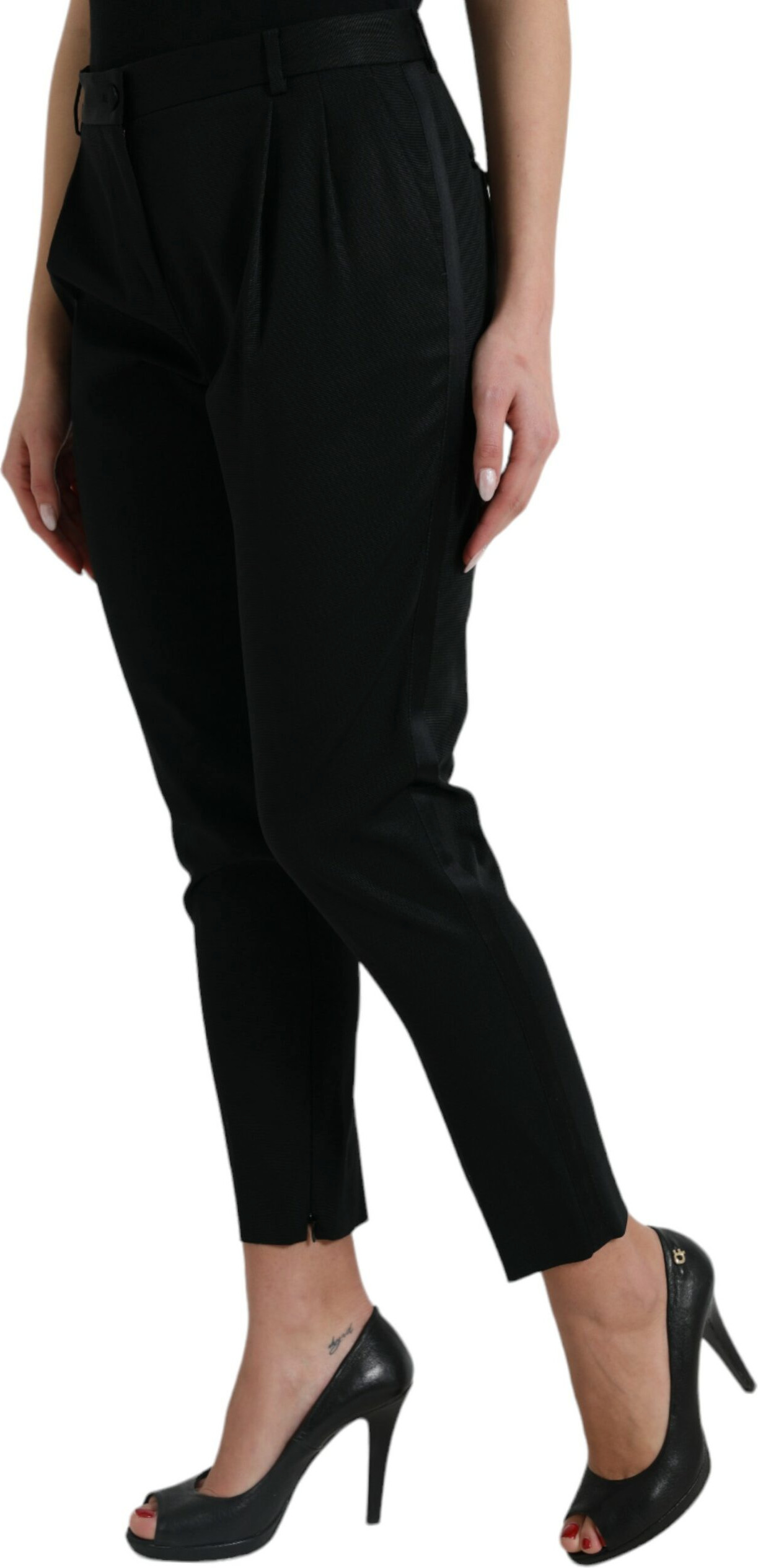 Dolce & Gabbana Black Wool Keng Bel Yengil To'piq Ichida Shimlar