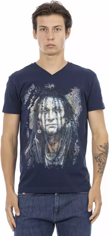 T-Shirt Trussardi Blue Cotton Men's V-Neck