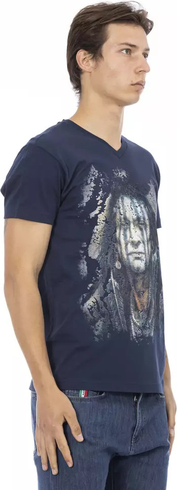 T-Shirt Trussardi Blue Cotton Men's V-Neck