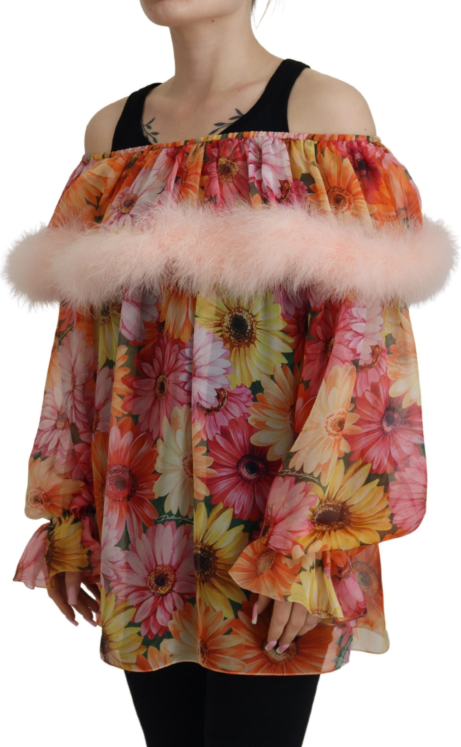 Dolce & Gabbana ning yuqori qismi multicolor gulli fer shearling bluzkasi