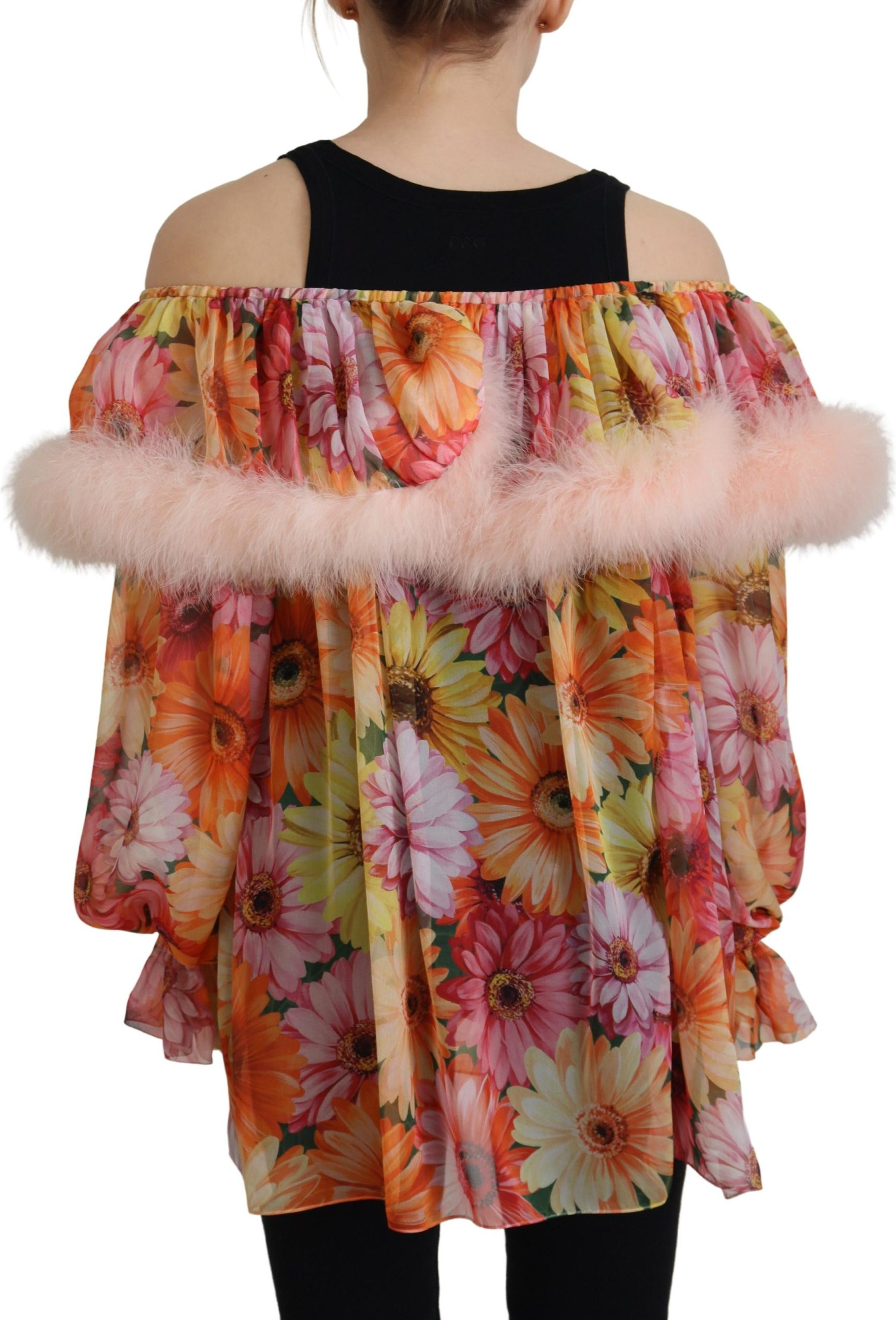 Dolce & Gabbana ning yuqori qismi multicolor gulli fer shearling bluzkasi