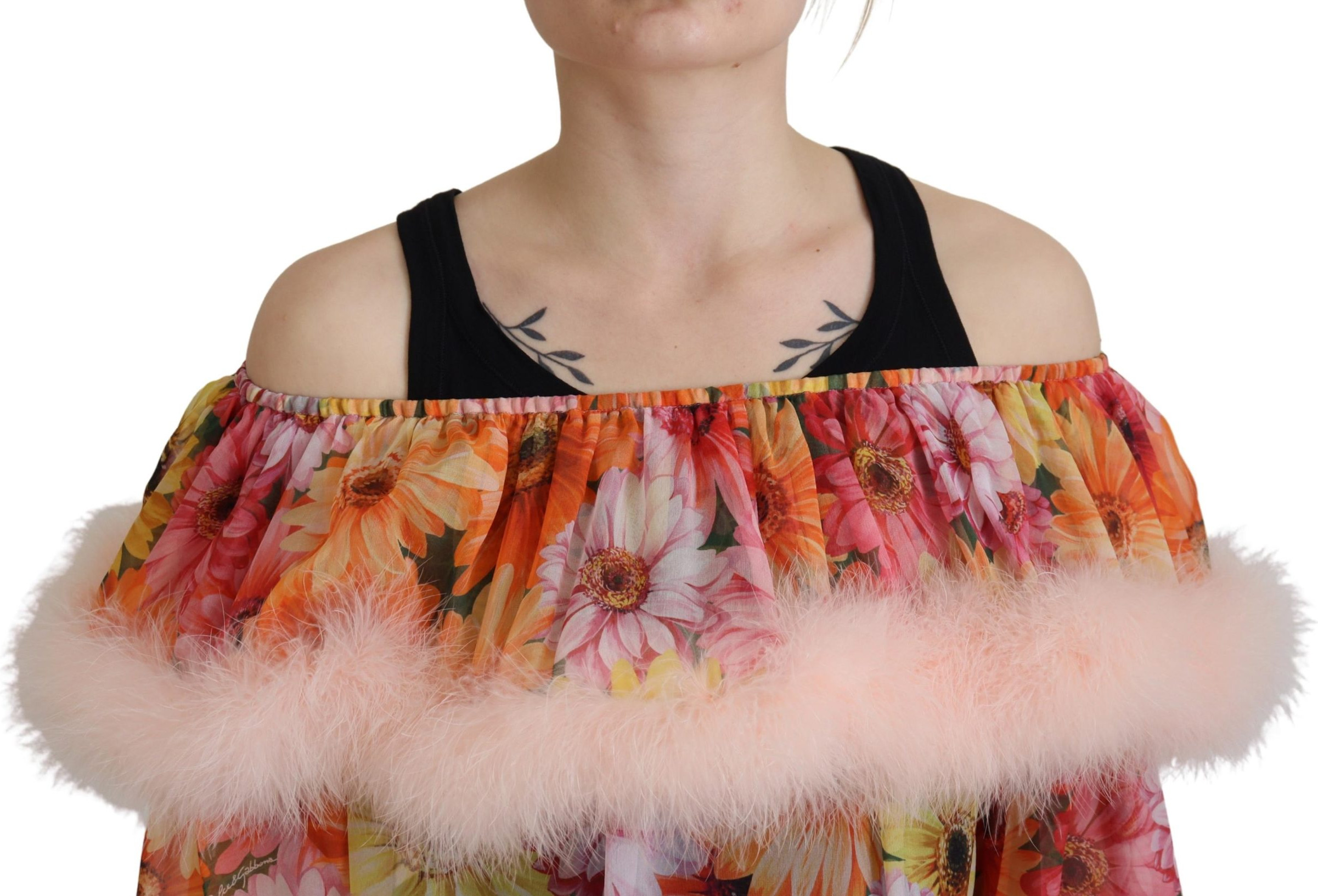 Dolce & Gabbana ning yuqori qismi multicolor gulli fer shearling bluzkasi