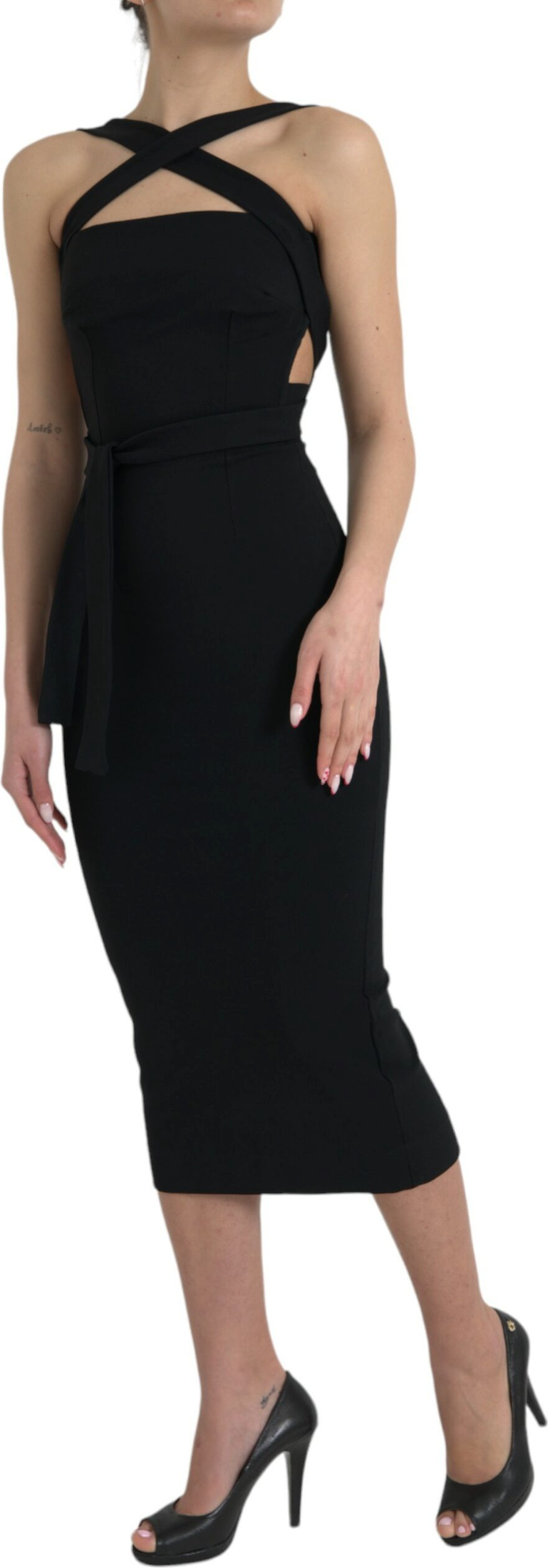 Dress Dolce & Gabbana Black Sheath Halter Sleeveless Midi Dress